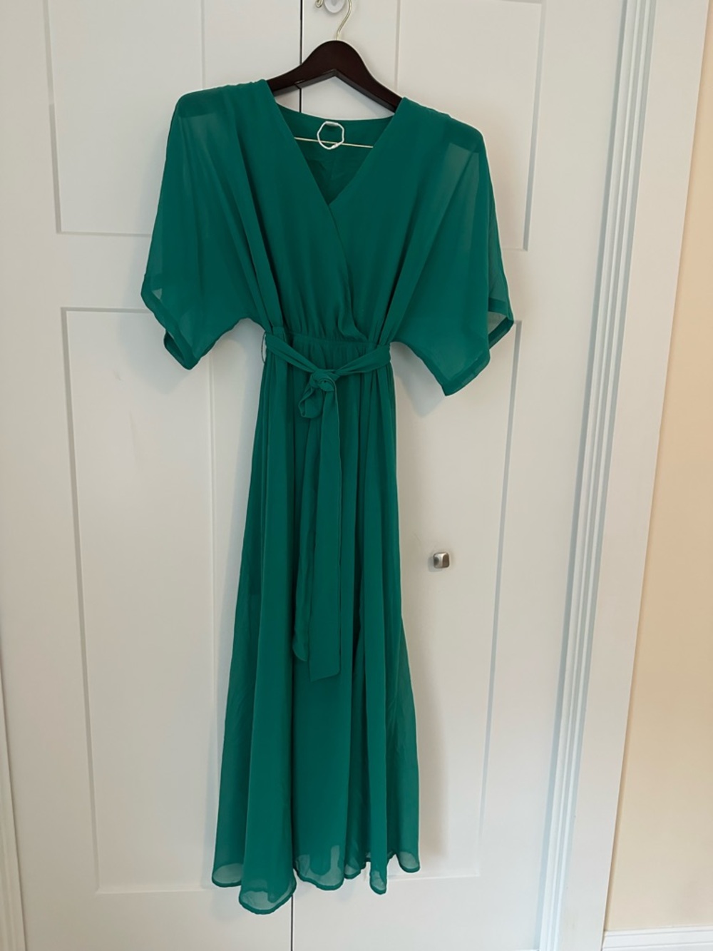 Green Anrabess V-Neck Belted Maxi Dress